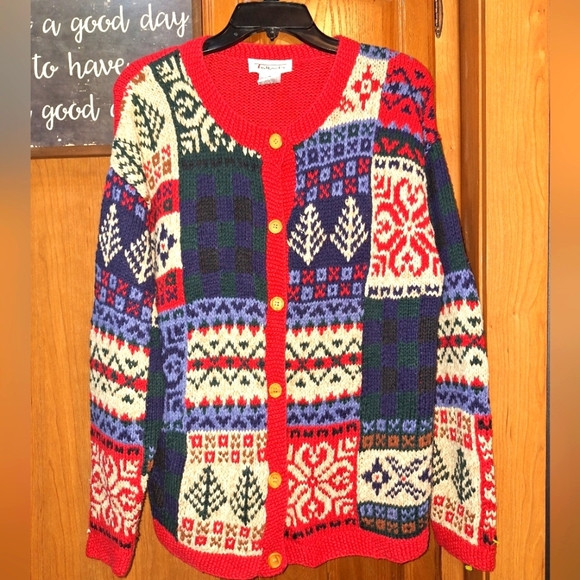 Talbots Sweaters - Talbots Colorful Patchwork Knit Cardigan In A Size Medium. Holiday Christmas